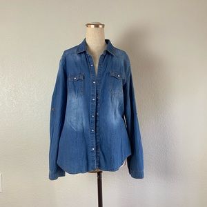 Cavalini denim chambray long sleeve top size large